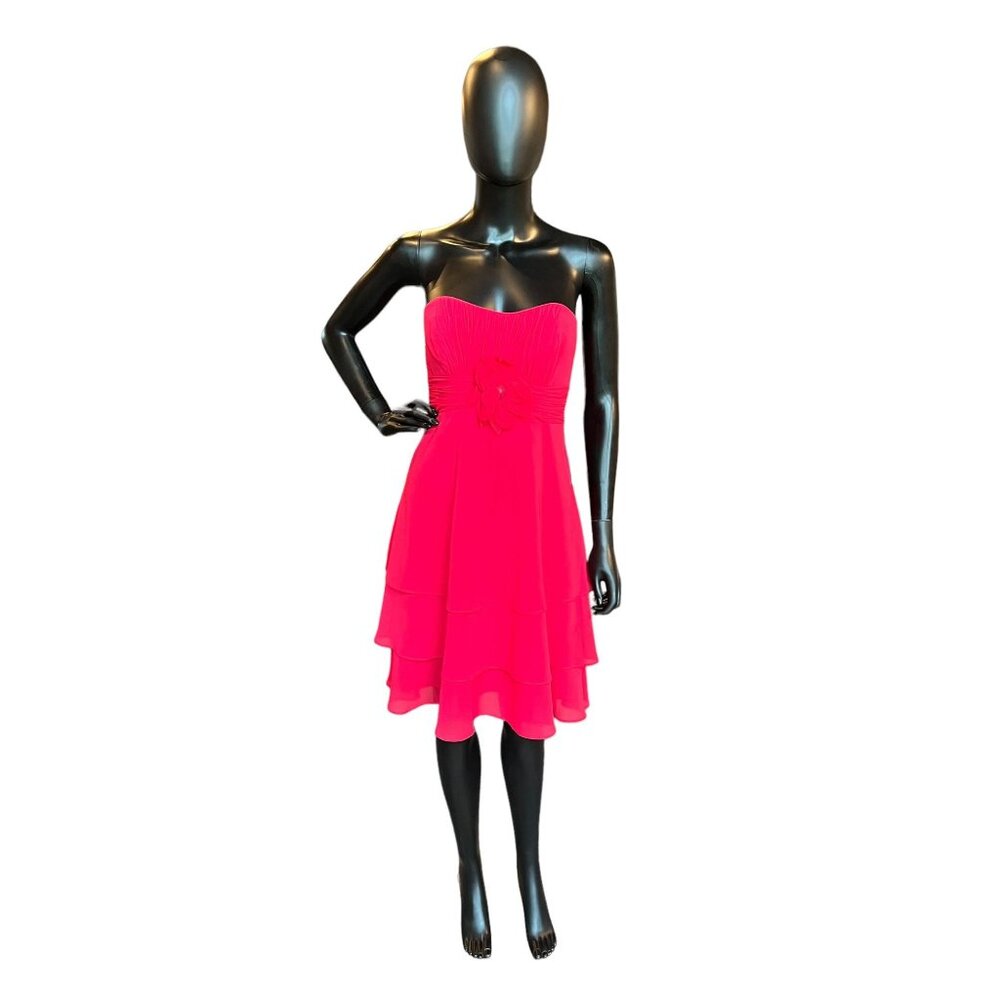 Red Chiffon Floral Mid-Length Dress